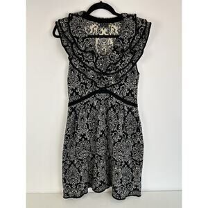 Leifsdottir Sweater Dress Cashmere Wool Blend Black White Paisley Ruffles Large‎